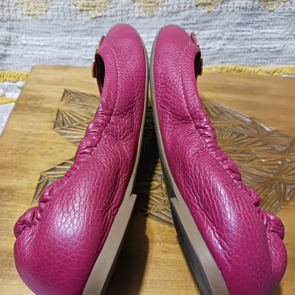 Tory Burch Pink Flats with Gold Logo - Picture 6 of 11